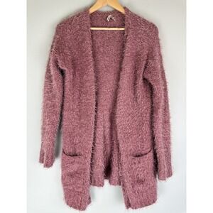 Mudd Long Fuzzy Soft Open Front  Cardigan with Pockets Juniors Size XS